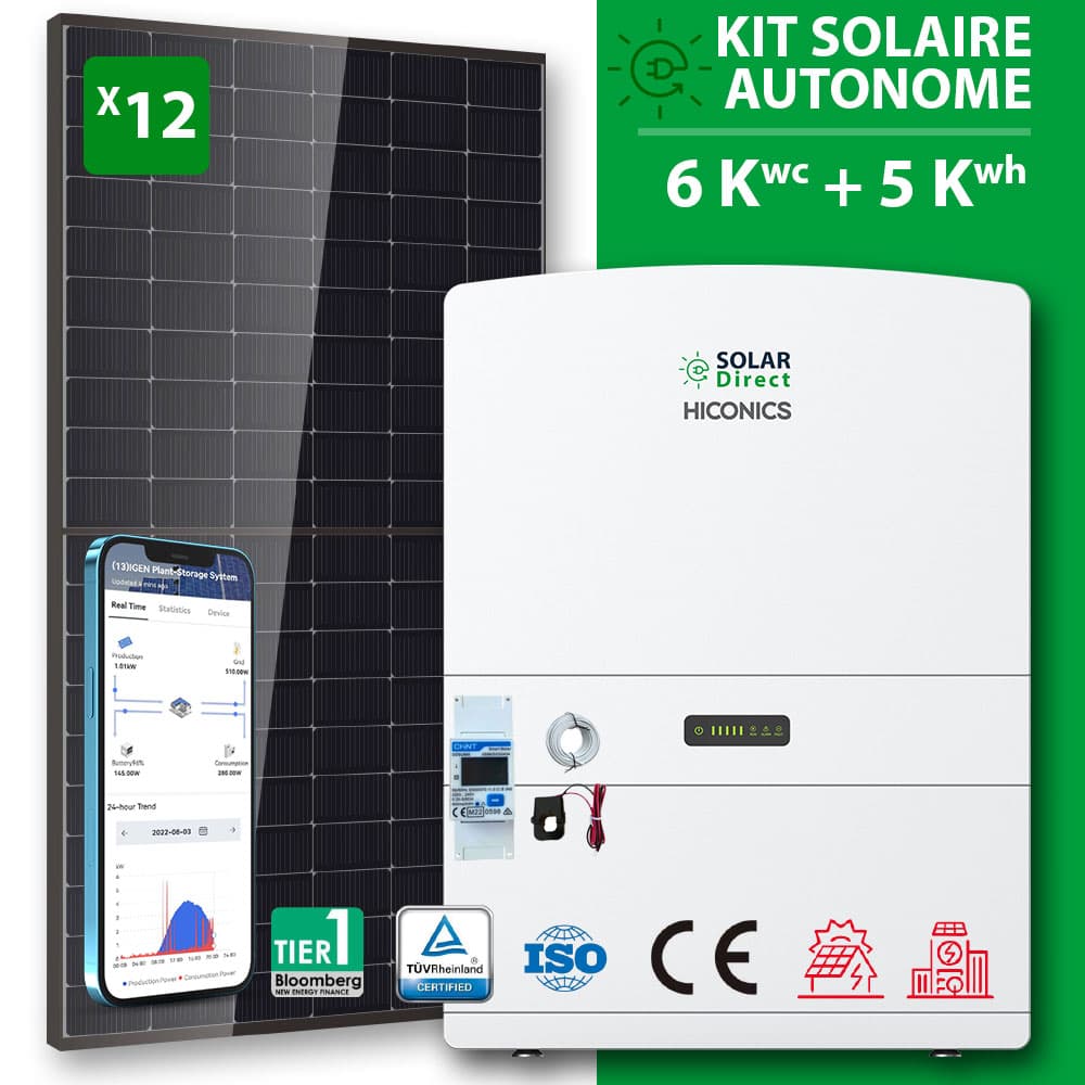 Kit Solaire Hiconics 10 kWh – Onduleur 6 kW + 2x Batteries 5 kWh | Solardirect
