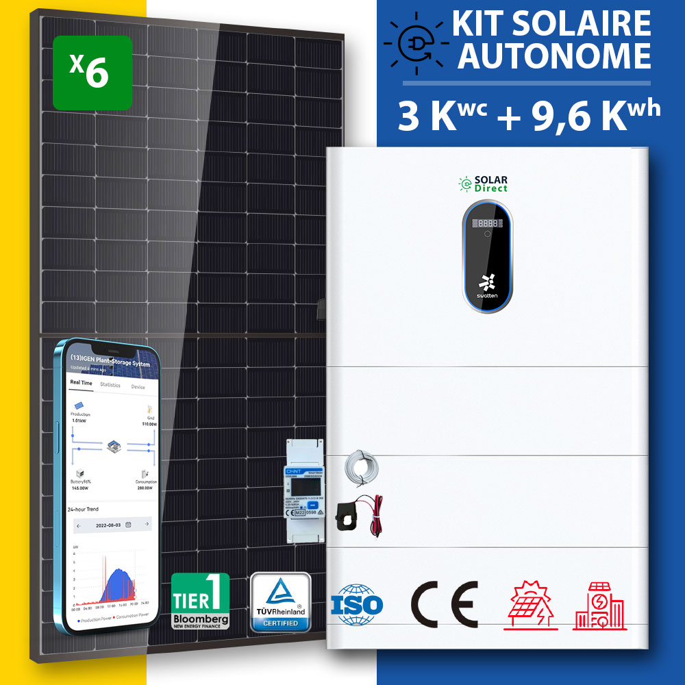 Kit Solaire SWATTEN 9,6 kWh – Onduleur 3,8 kW + 3 Batteries LiFePO4